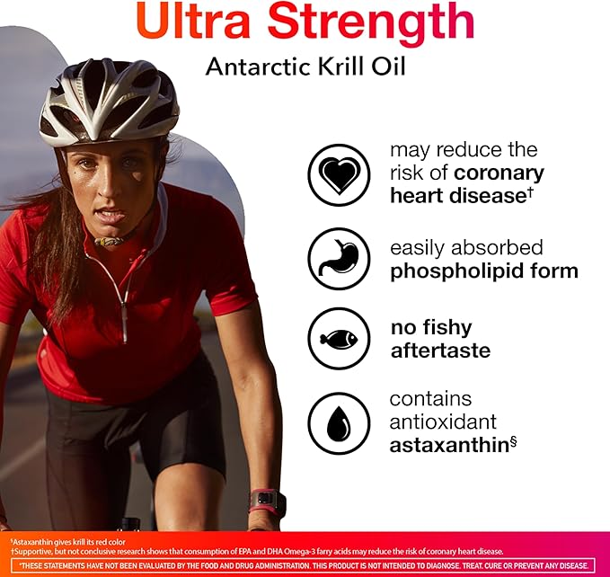 MegaRed Ultra Strength 1000mg Omega-3 Krill Oil Supplement with EPA/DHA, Astaxanthin & Phospholipids, No Fish Oil Aftertaste Supports Heart, Brain, Joint and Eye Health, 60 Count Softgels.