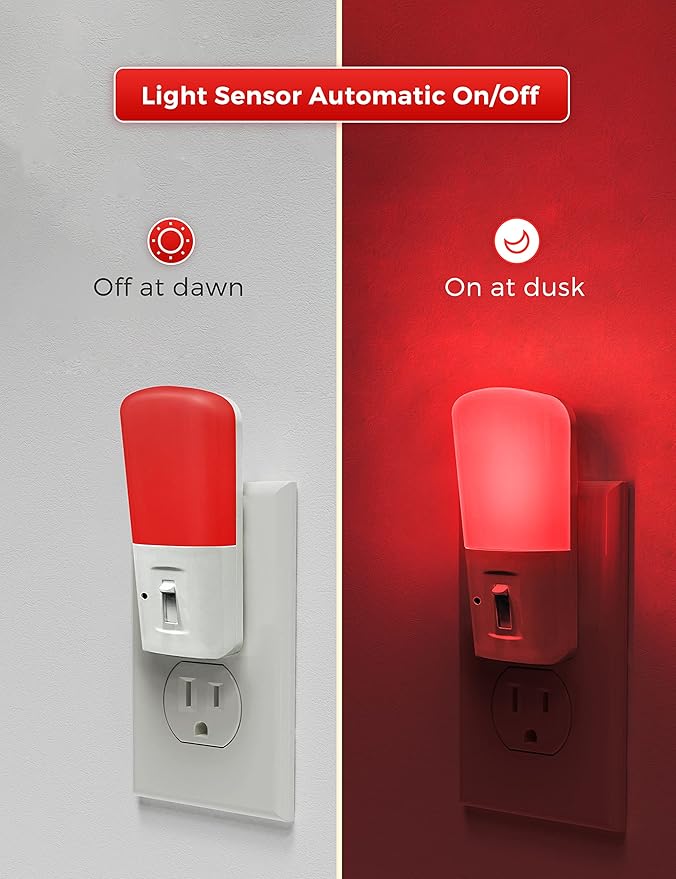 LOHAS Red Night Light Plug in, Dimmable Light LED Night Lights with Dusk to Dawn Sensor, Adjustable Brightness Red Light for Nursery Kids Room Hallway Kitchen,Christmas Gift 2 Pack