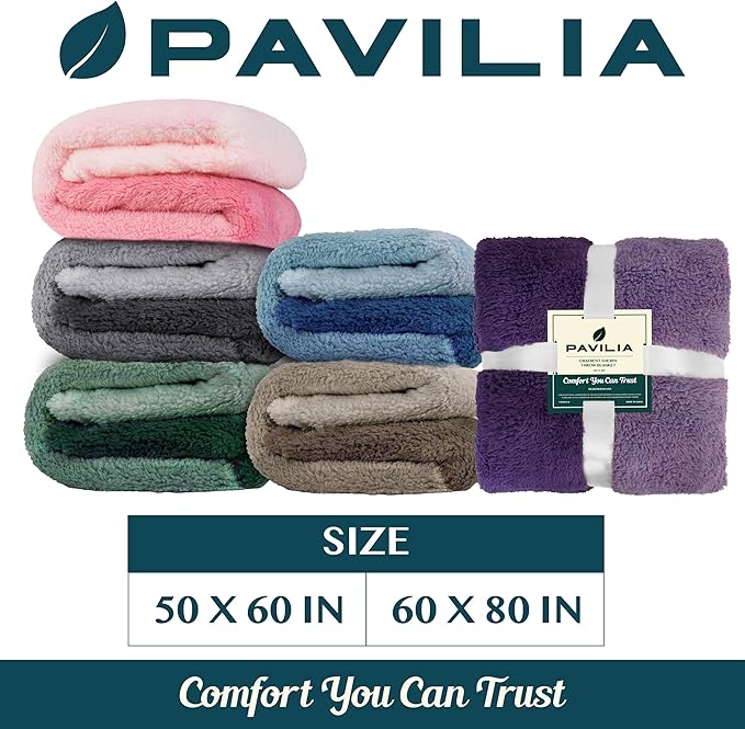 PAVILIA Fluffy Sherpa Throw Blanket Ombre | Gradient Plush, Soft, Fuzzy, Decorative Accent Throw Blanket for Couch Sofa Bed | Cozy Warm Decorative Furry Faux Fur Blanket, 50x60 Inches Sea Blue