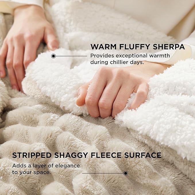 Bedsure Sherpa Blanket Twin Size for Couch - Super Soft, Cozy Fleece Thick Warm Blanket for Winter, GentleSoft Plush & Fluffy Throw Gift for Women, Home Room Decor, Beige, 60x80 Inches