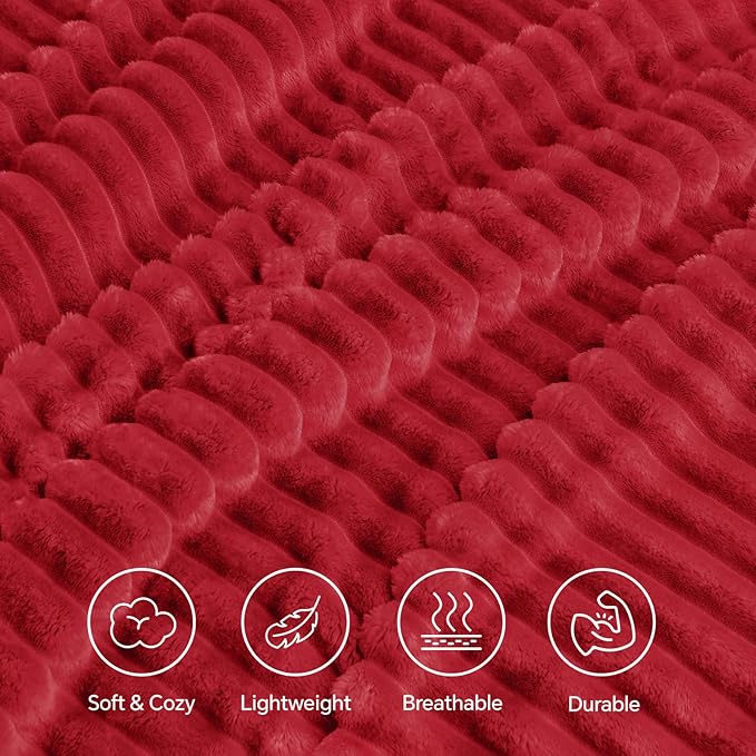 INFIIXSO Sherpa Fleece King Size Blanket - Super Soft & Warm Striped Fleece, Cozy Plush Fluffy Large Bed Blanket All Season Use (Red, 104x90 Inches)