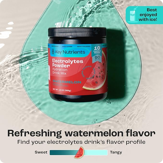 KEY NUTRIENTS Multivitamin Electrolytes Powder No Sugar for Recovery - Refreshing Watermelon Electrolyte Powder - Hydration Powder - No Calories, Gluten Free Electrolytes Powder - 90 Servings