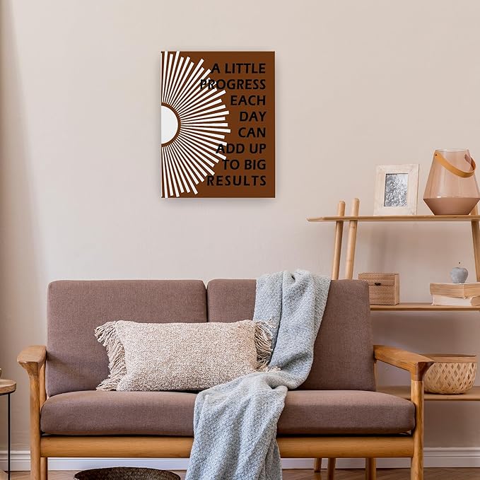 Pugwak Positive Affirmations Wall Decor Canvas Prints - Motivational Framed Canvas Sun Inspirational Brown Wall Art Painting Artwork for Therapy Office Nursery Bedroom Decor Prints 11×14 Inch