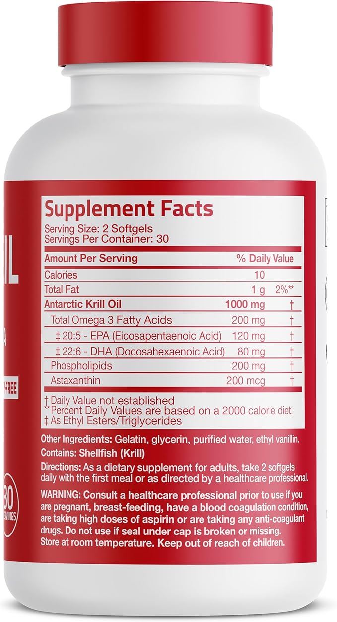 Bronson Antarctic Krill Oil 1000 mg with Omega-3s EPA, DHA, Astaxanthin and Phospholipids 60 Softgels