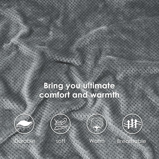 SOCHOW Waffle Sherpa Fleece Throw Blanket, Super Soft Fuzzy Warm, Lightweight Fluffy Reversible Plush Blanket for Bed Sofa Couch, 50 x 60 Inches Grey
