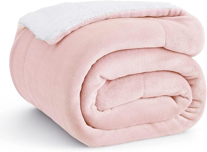 Bedsure GentleSoft Sherpa Fleece Throw Blanket for Couch - Thick and Warm, Soft Fuzzy Plush Throw Blanket for Winter, Pink, 50x60 Inches