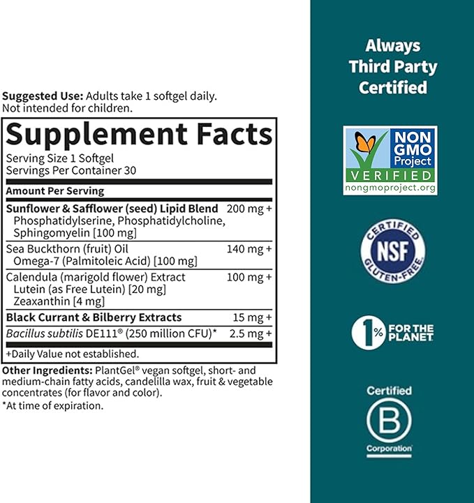 Garden of Life Herbals Eye Health Supplement with Sunflower & Safflower Oil, Lutein, Zeaxanthin & Black Currant for Dry Eyes & Healthy Vision Support – Non-GMO, Gluten-Free, Berry Flavor, 30 Servings