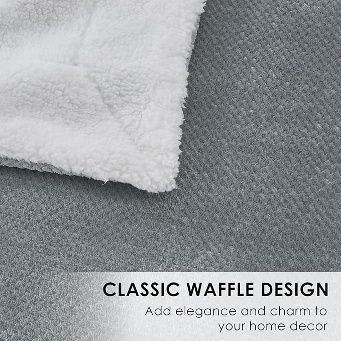 SOCHOW Waffle Sherpa Fleece Throw Blanket, Super Soft Fuzzy Warm, Lightweight Fluffy Reversible Plush Blanket for Bed Sofa Couch, 50 x 60 Inches Grey