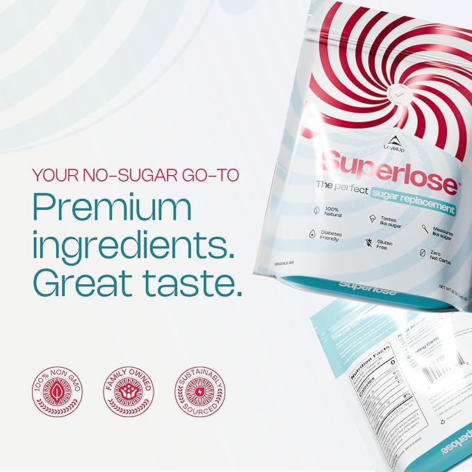 Superlose | The Superior Allulose | Keto Sugar Alternative | 100% Natural No Bitter Aftertaste | Zero Net Carb Sweetener | Ketogenic and Diabetic Approved Sugar Replacement (12oz)