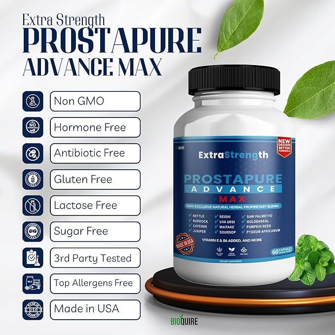 ProstaPure Advance Max Extra Strength Prostate Health Support Supplement, Saw Palmetto, Vegan, Non-GMO, Gluten-Free – 60 Capsules