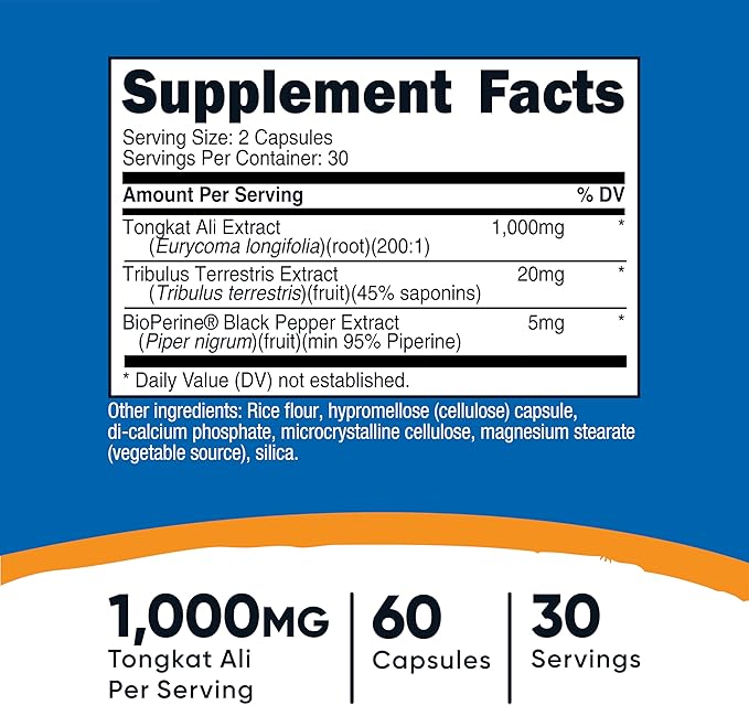 Nutricost Tongkat Ali 1,000mg, 60 Caps (3 Bottles) - 30 Servings, Veggie Caps, Non-GMO, Gluten Free, Potent Extract