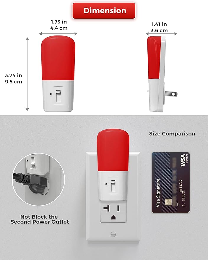 LOHAS Red Night Light Plug in, Dimmable Light LED Night Lights with Dusk to Dawn Sensor, Adjustable Brightness Red Light for Nursery Kids Room Hallway Kitchen,Christmas Gift 2 Pack