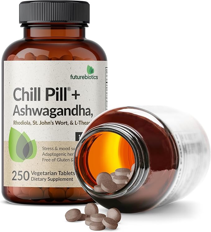 Futurebiotics Chill Pill + Ashwagandha, Rhodiola, St. John’s Wort, & L-Theanine - Non-GMO, 250 Vegetarian Tablets