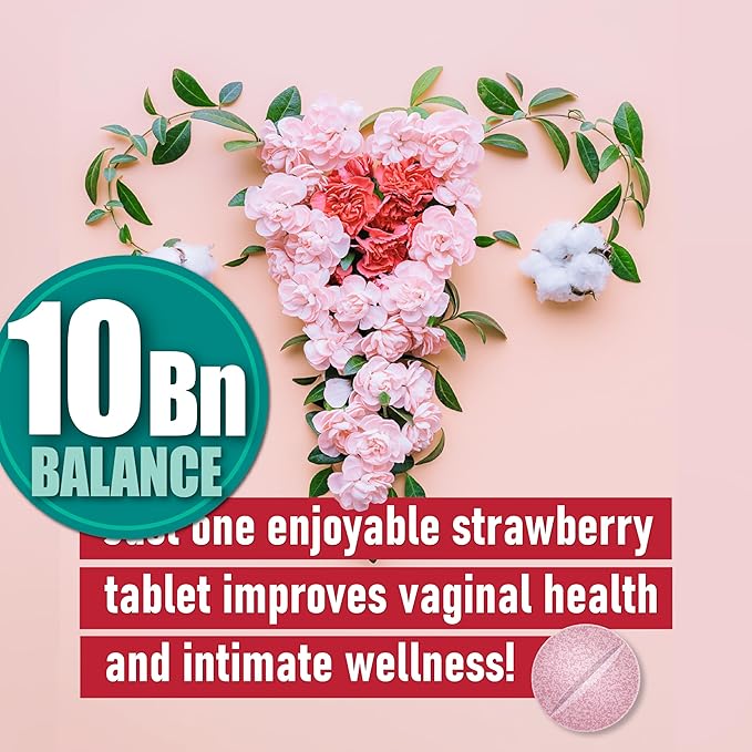 Chewable Vaginal Probiotics for Women 10 Billion CFU + Organic Prebiotics — Supports Vaginal Health, Maintains Vaginal pH Balance & Promotes Feminine Freshness, Strawberry-Flavored Tablets