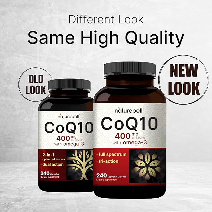 NatureBell CoQ10 400mg with Omega 3, 240 Capsules | Stable High Absorption Form – Antioxidant Support for Heart & Energy Health – Extra Strength Coenzyme Q10 Supplement