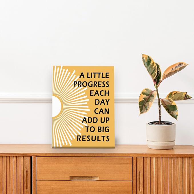 Pugwak Positive Affirmations Wall Decor Canvas Prints - Motivational Framed Canvas Sun Inspirational Orange Wall Art Painting Artwork for Therapy Office Nursery Bedroom Decor Print 11×14 Inch