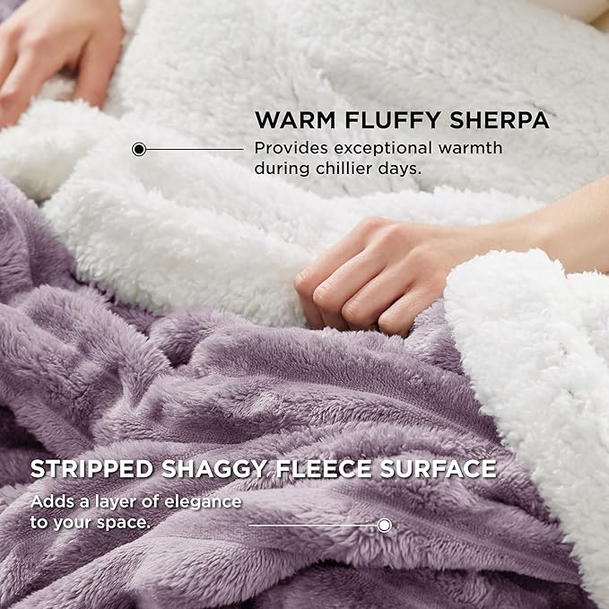 Bedsure Sherpa Blanket King Size for Bed - Super Soft, Cozy Fleece Thick Warm Blanket for Winter, GentleSoft Home Room Decor, Purple, 108x90 Inches