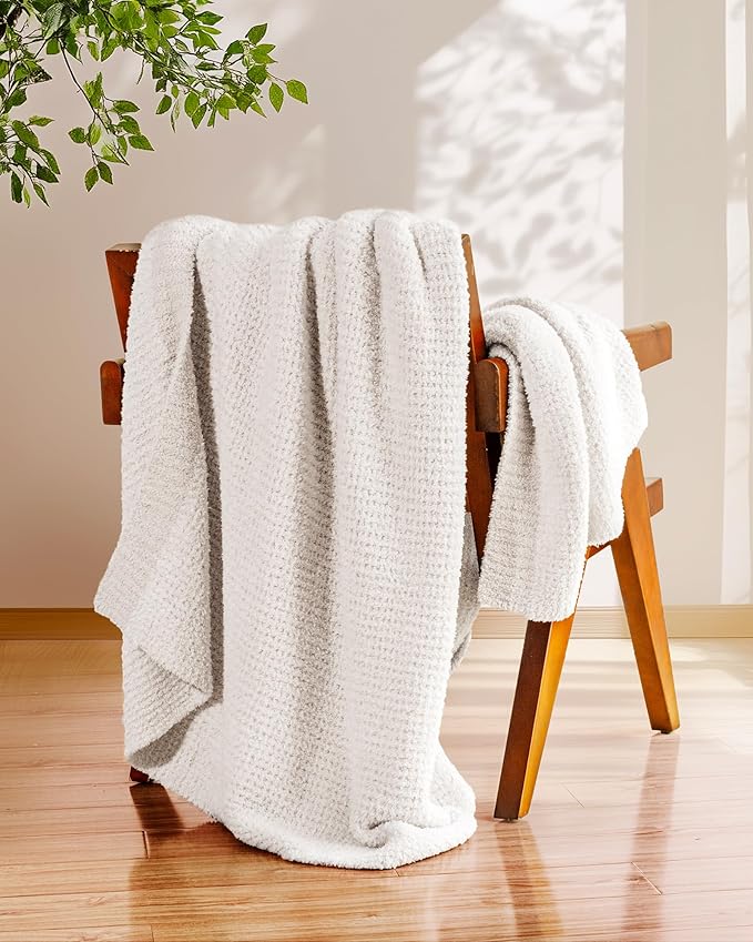 Super Soft Throw Blanket 60 x 80 Inches, Half Side Plush Fuzzy Blanket for Couch, Sofa, Bed & Chair, Warm Cozy Lightweight Knit Blanket for Fall & Winter