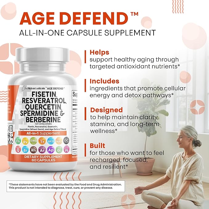 Clean Nutraceuticals Fisetin Quercetin Resveratrol with Spermidine Wheat Germ Extract - Health Supplement for Adults Longevity with Berberine, Collagen, Rhodiola, Apigenin