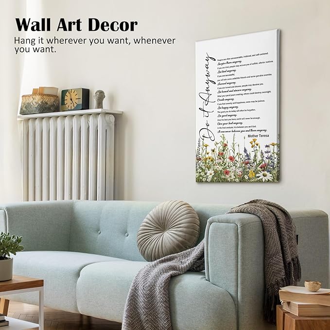 Nitelat Do It Anyway Christian Wall Art, Christian Bible Verse Canvas Wall Art Decor for Home Living Room Church, Wildflower Religious Scripture Canvas Pictures for Wall Decor, 16x24 Inch