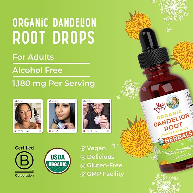 Organic Dandelion Root Extract by MaryRuth's | USDA Organic | Easy-to-Take | Liquid Dandelion Root Supplement | Herbal Extract | Vegan | Gluten Free | Sugar Free | Non-GMO | 30 Servings