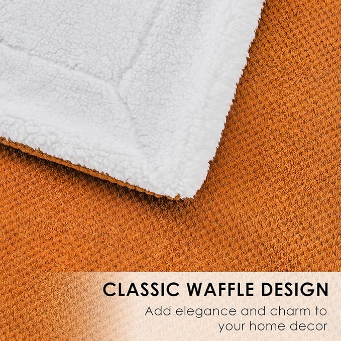 SOCHOW Waffle Sherpa Fleece Throw Blanket, Super Soft Fuzzy Warm, Lightweight Fluffy Reversible Plush Blanket for Bed Sofa Couch, 60 x 80 Inches Burnt Orange
