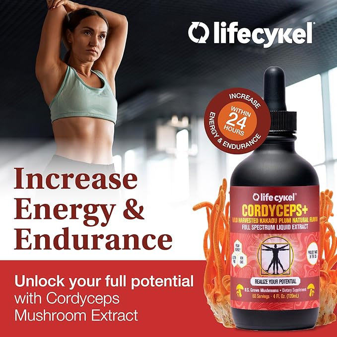 Life Cykel Professional Athletes Pack - Reishi, Lions Mane & Cordyceps Mushroom Extract- Full-Spectrum Mushroom Tincture for Energy, Focus and Immune Health- Vegan, Non-GMO Formula