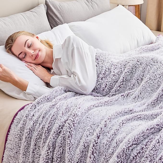 EMME Fuzzy Blanket Soft Fleece Throw Blankets for Women, Fluffy Sherpa Throws(Plush Purple,90"x90")