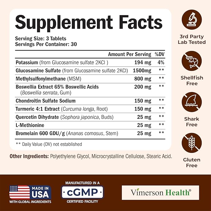 Glucosamine Chondroitin MSM and Turmeric Supplement - Joint Support Supplement for Women & Men with Boswellia & Glucosamine Sulfate 1500 mg. Used for Cartilage & Joint Health & Flexibility 90 Tablets