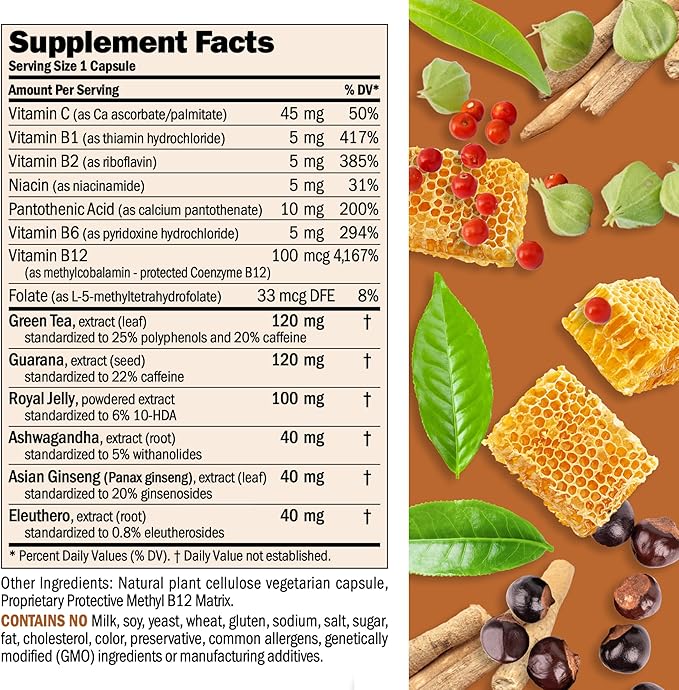 ANDREW LESSMAN Urgent Energy 360 Capsules - Provides a Safe, Healthy Means of Enhancing Energy Levels and Feelings of Well-Being, Green Tea, Guarana, Ginseng, Royal Jelly, Ashwagandha, B-Complex
