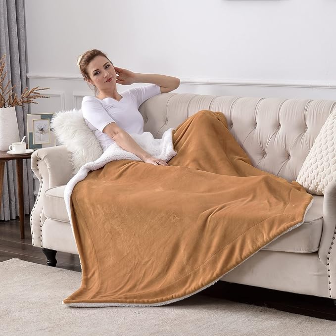 SOCHOW Sherpa Fleece Throw Blanket, Double-Sided Super Soft Luxurious Plush Blanket Twin Size, Camel, 60" X 80"