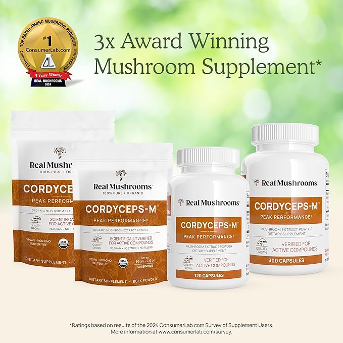 Real Mushrooms Supplement Capsules - Cordyceps Mushroom Powder Rich in Beta Glucans - Mushroom Pills Cordyceps for Energy and Performance - Vegan, Non-GMO, No Grain Fillers, 120 ct