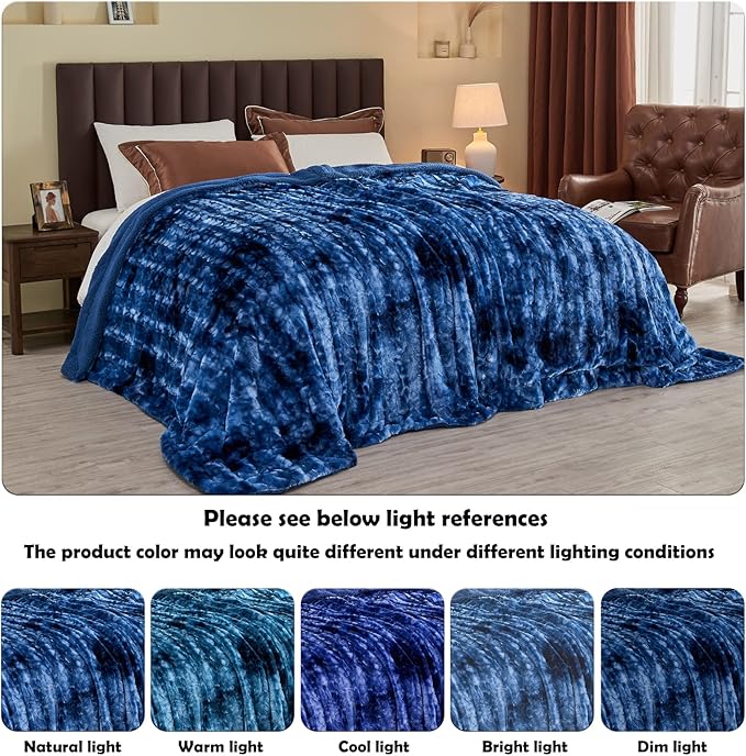NEWCOSPLAY Super Soft Faux Fur Blanket Twin Size Indigo Sherpa Fuzzy Plush Warm Blanket for Sofa Bed (Indigo, Twin(60"x80"))