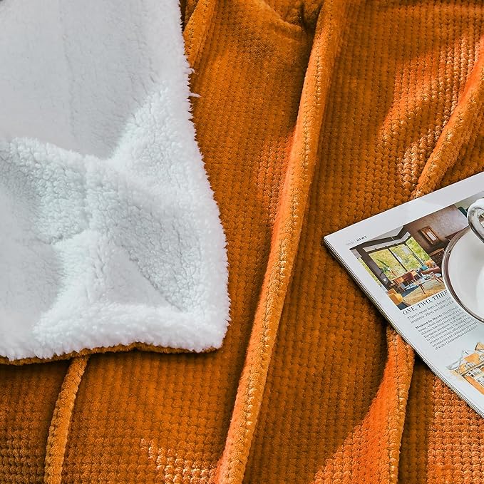 SOCHOW Waffle Sherpa Fleece Throw Blanket, Super Soft Fuzzy Warm, Lightweight Fluffy Reversible Plush Blanket for Bed Sofa Couch, 60 x 80 Inches Burnt Orange