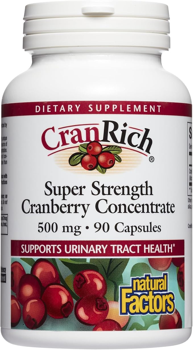 CranRich by Natural Factors, Super Strength Cranberry Concentrate, Antioxidant Supplement for Urinary Tract Support, Non-GMO, 90 Capsules