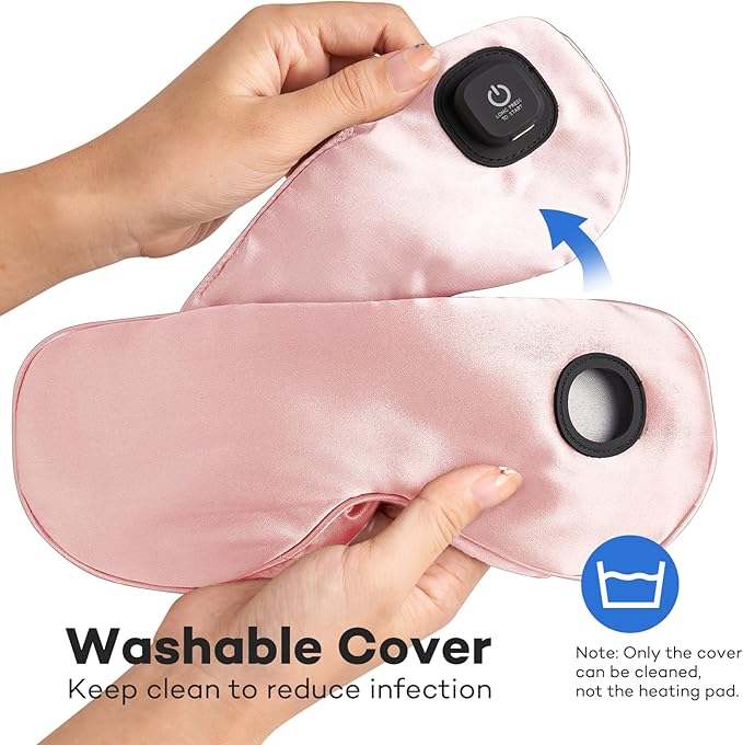 Ezona Silk Cordless Heated Eye Mask, Warm Eye Compress Mask for Dry Eyes, Washable Eye Heating Pad for Travel, Dry Eyes, Blepharitis, Sinus Migraine (Pink)