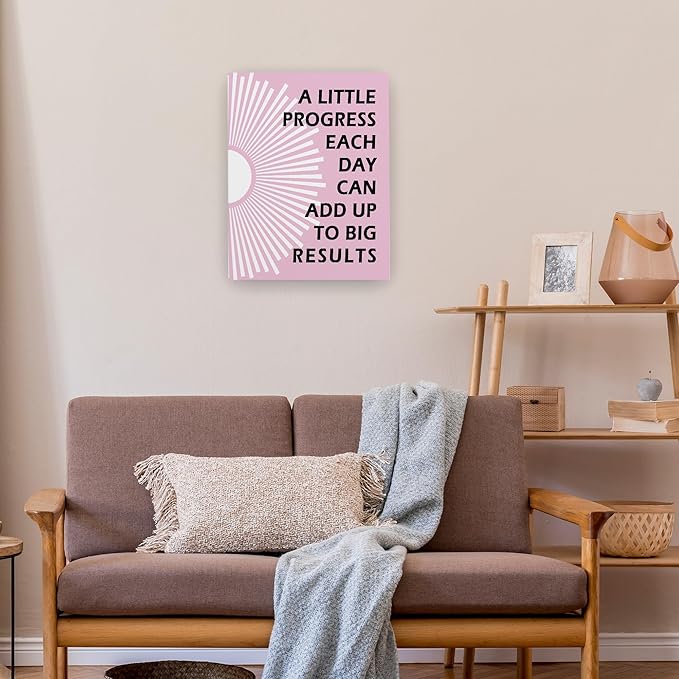 Pugwak Positive Affirmations Wall Decor Canvas Prints - Motivational Framed Canvas Sun Inspirational Light Pink Wall Art Painting Artwork for Therapy Office Nursery Bedroom Decor Prints 11×14 Inch