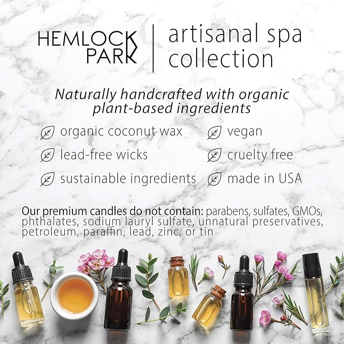 Hemlock Park Lavender Artisanal Spa Gift Box | Apothecary Candle, Shea Butter Soap, Bath Bomb, Mineral Salt Bath Soak | Handcrafted with Plant Based Ingredients