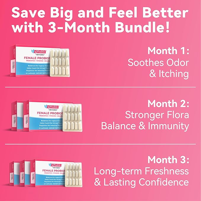 Gynable Vaginal Probiotics for Women,Female Probiotic for pH Balance with Lactobacillus 5 Billion CFU Probiotics Blend,Selenium-Vitamin D3,Promote Healthy Vaginal Odor & Vaginal Flora,30 Count