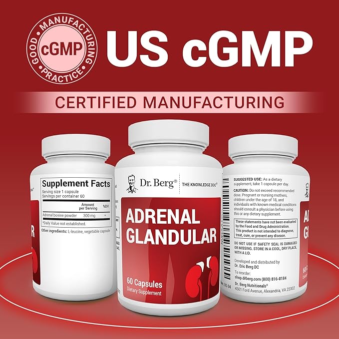 Dr. Berg Adrenal Glandular - Hormone Balance Formula That Supports Healthy Adrenal Function - Adrenal Support Supplement - 60 Capsules