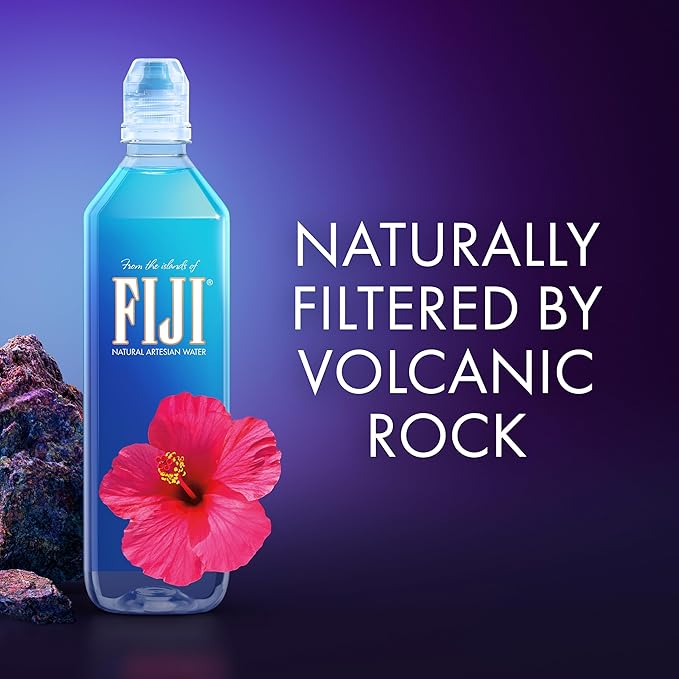 FIJI Natural Artesian Bottled Water 700mL / 23.7 Fl Ounce (Pack of 12) - Sports Cap - 100% Natural Electrolytes
