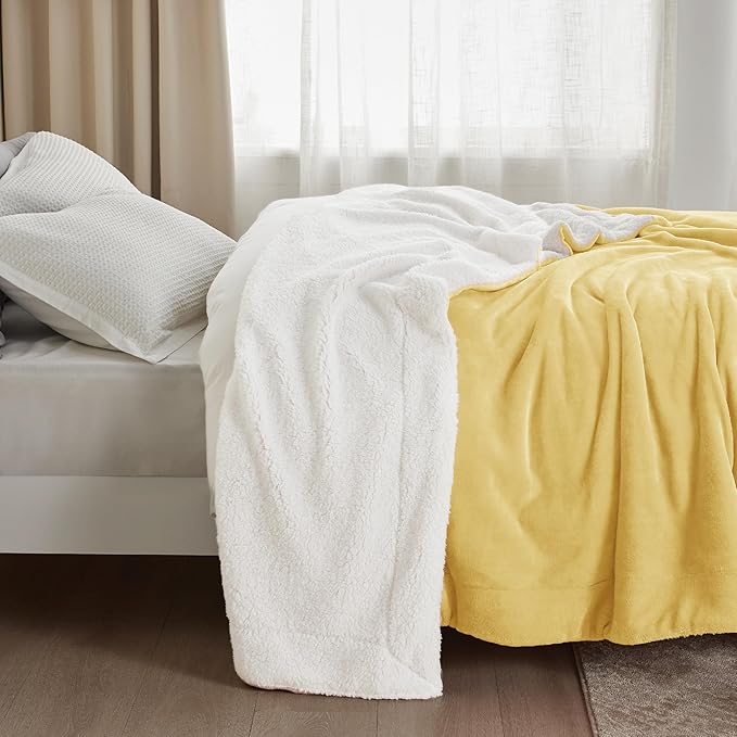 Bedsure GentleSoft Sherpa Fleece Throw Blanket for Couch - Thick and Warm, Soft Fuzzy Plush Throw Blanket for Winter, Yellow, 50x60 Inches