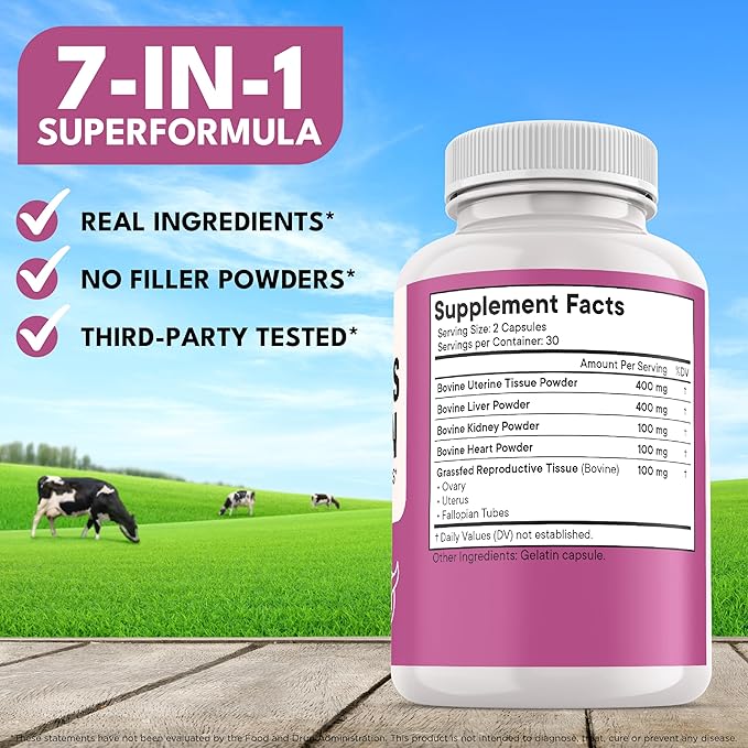 NEW AGE Beef Organ Supplement for Women - Beef Liver, Kidney, Heart and Uterus Tissue, Supports Women's Overall Energy and Health - Pasture Raised, Grass Fed - No Fillers - 180 Capsules