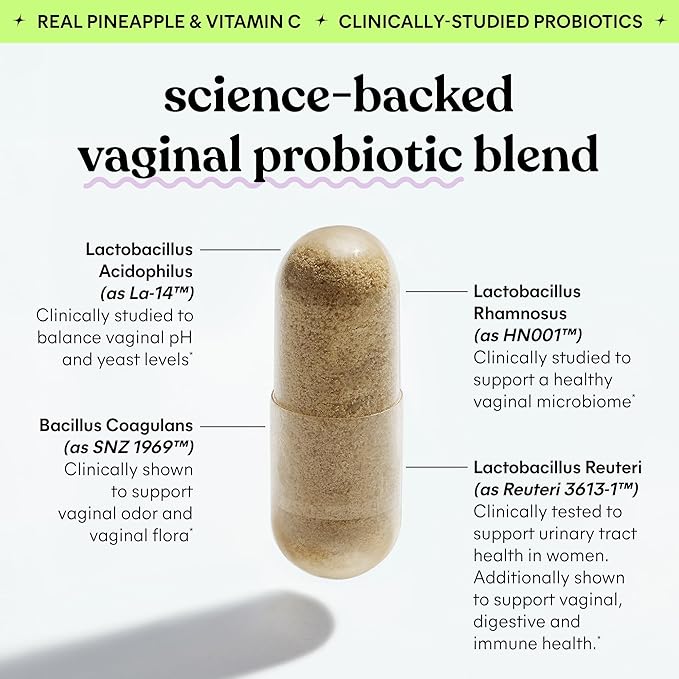 Lemme Purr Vaginal Probiotics for Women - Promotes pH Balance, Healthy Vaginal Odor & Urinary Tract Health w/Lactobacillus Blend, Clinically Tested Strains, Pineapple & Vitamin C - 60 Veggie Capsules