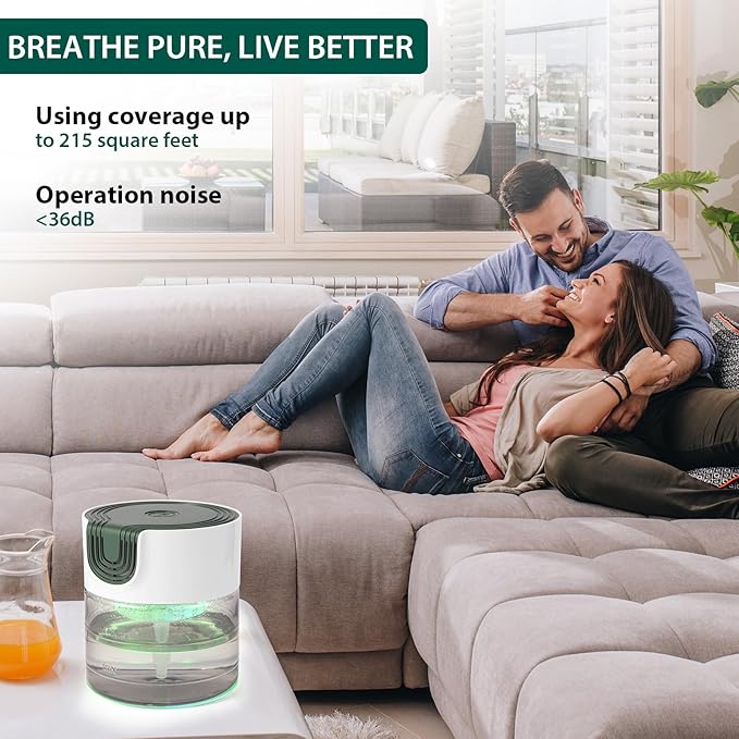 Water Air Purifiers for Home, Quiet Variable Speed Water Based Air Purifier with 7 Color Night Light, Air Washer Humidifier for Home, Bedroom, Office, Pet Odors