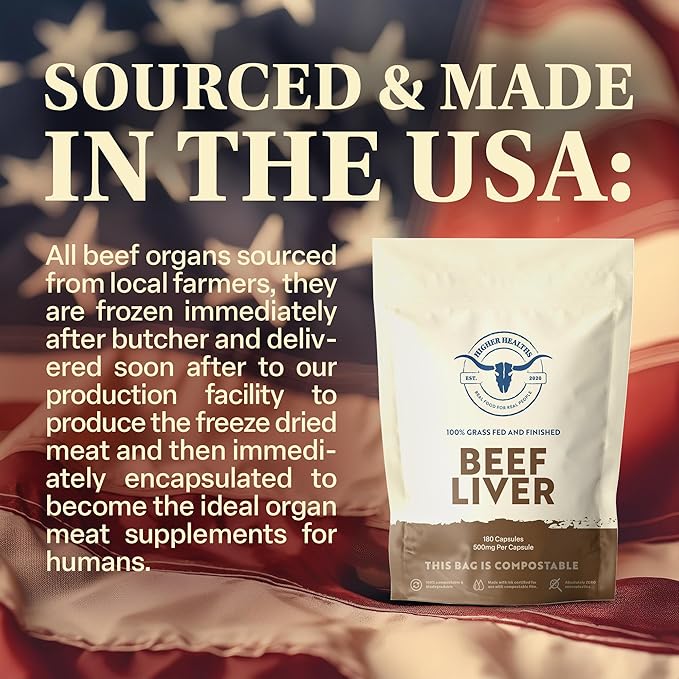 Beef Liver - Nature’s Multivitamin -100% USA Beef - 180 Capsules Bag