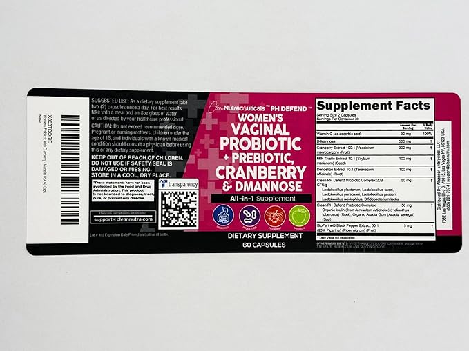 Clean Nutraceuticals Vaginal Probiotics for Women + Prebiotics 20 Billion Cranberry Pills w D-Mannose 500 mg for Urinary Tract Health pH Balance - for Vaginal Health Supplements Pills - 3Pack