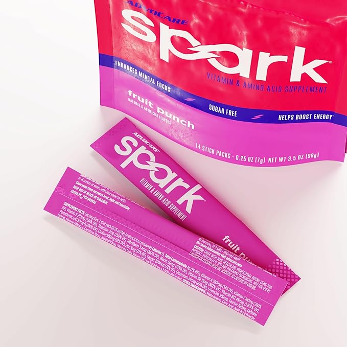 AdvoCare Spark Vitamin & Amino Acid Supplement - Focus & Energy Drink Powder Mix with Vitamin A, B-6, C & E - Also Includes L-Carnitine & L-Tyrosine - Fruit Punch, 14 Stick Packs, 2 Pack