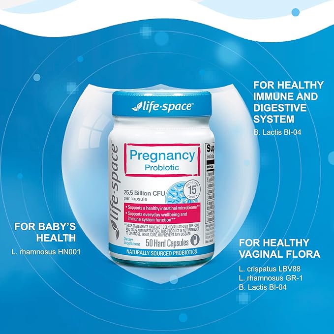 Life-Space Pregnancy Probiotic, 25.5 Billion CFU & 15 Strains Probiotic for Women, Clinically Proven for Mom's & Baby's Digestive, Immune, and Skin Health, 50 Capsules