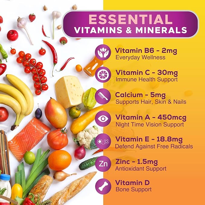 Womens Complete Daily Multivitamin Gummies with Vitamin A, C, D, E, B6, B-12, Biotin & Calcium, Immune Health Support, Womens Multivitamin Gummy, Peach Flavored Daily Vitamins for Women - 120 Gummies